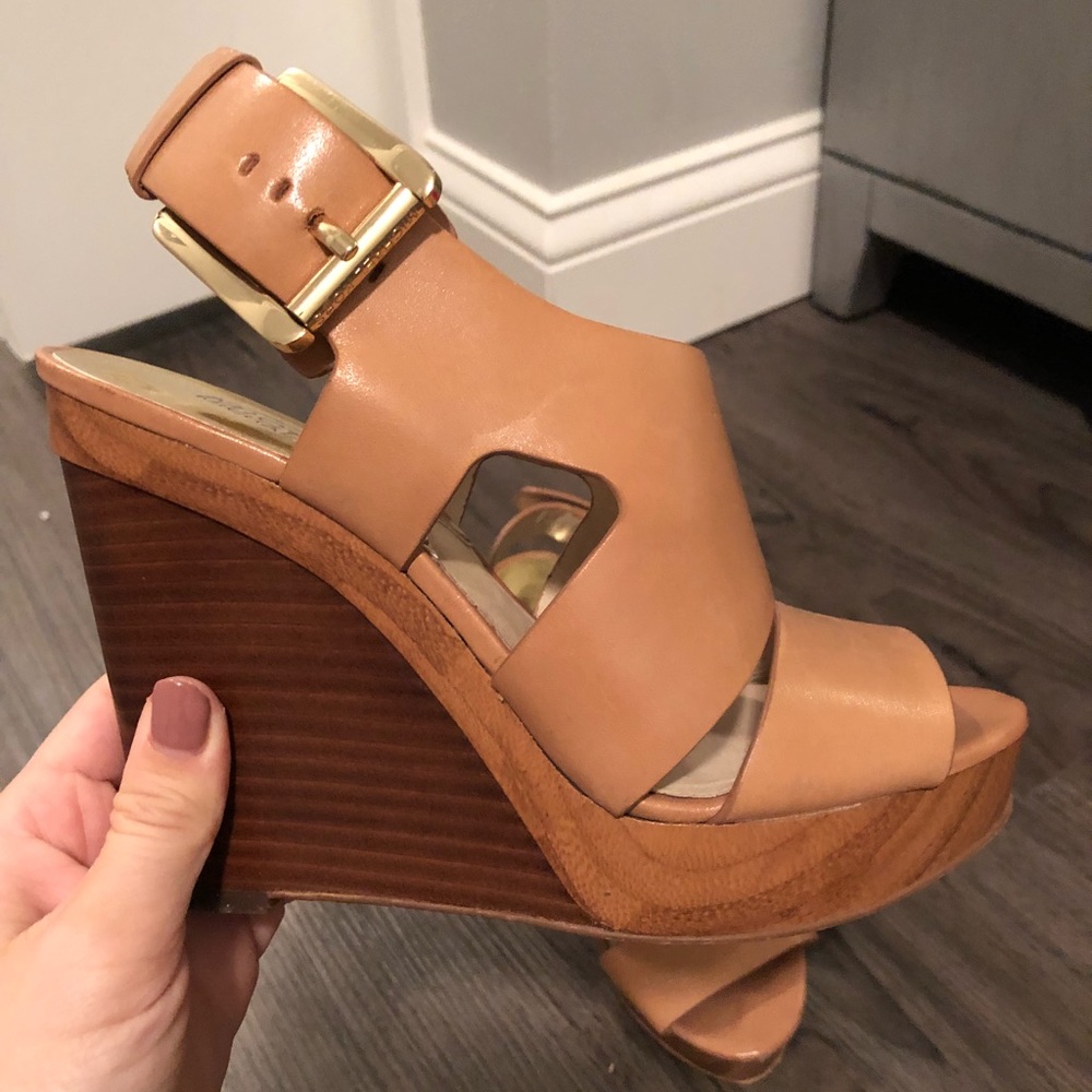 Tan Michael Kors Wedges with Gold Buckle